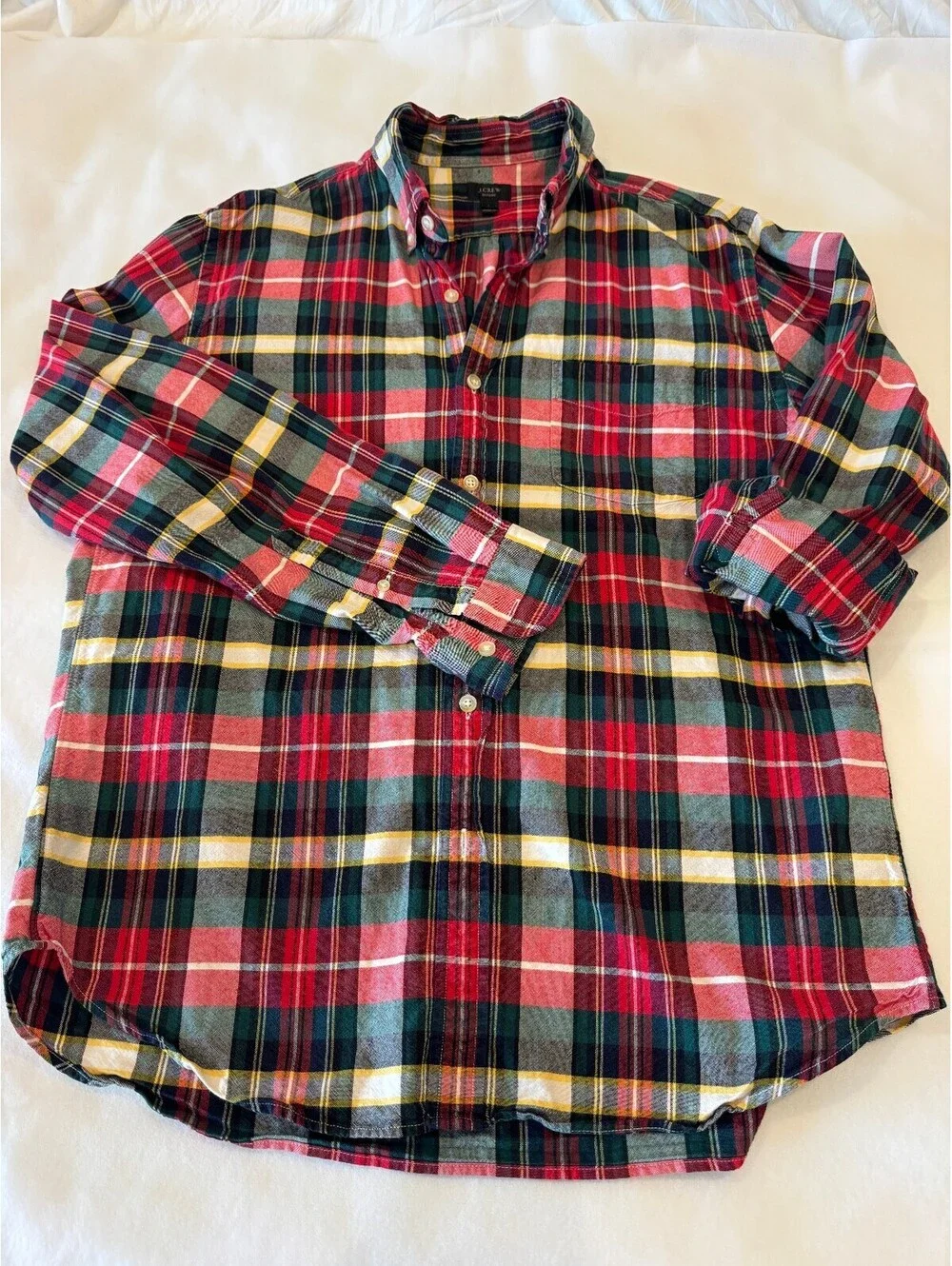 JCrew Red Plaid Oxford Button Down size L
